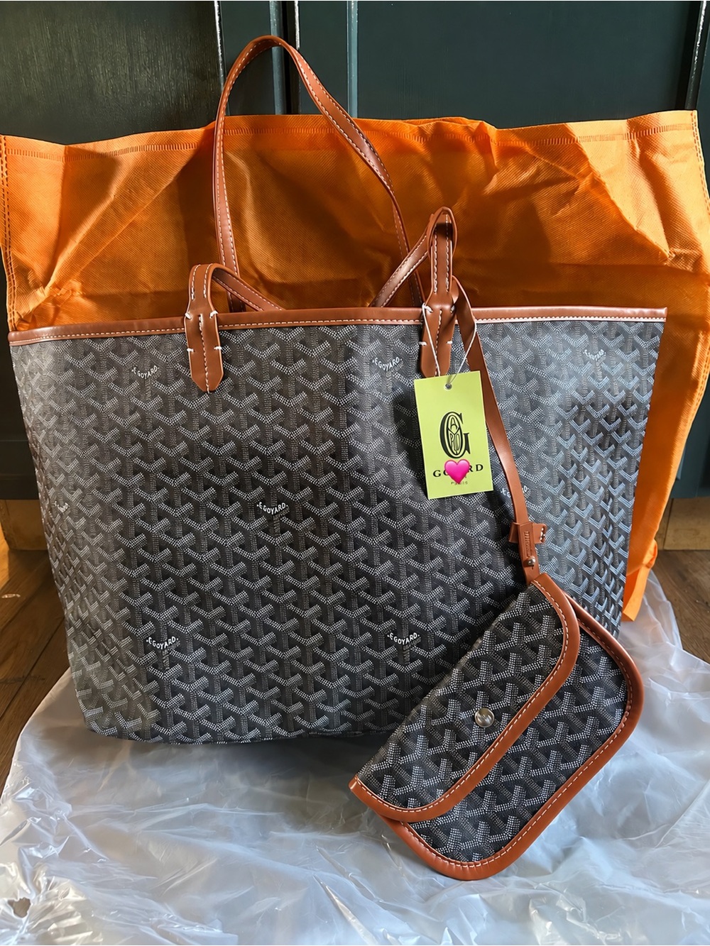 Tote Bag with Matching Pouch in Black & Brown